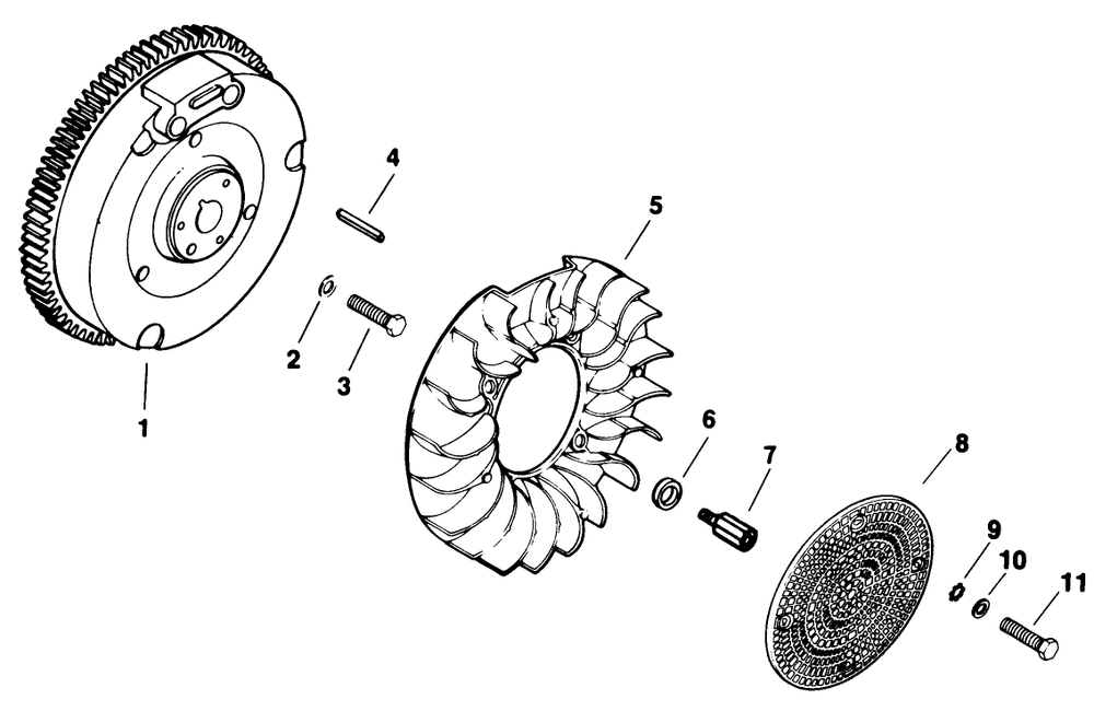 Flywheel Diagram and Parts List for 30718 3900001 - 3999999 Toro Lawn Tractor