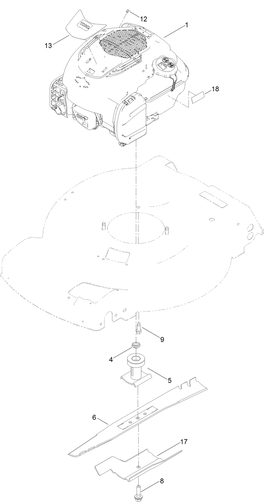 Engine And Blade Assembly Diagram and Parts List for 21761 409000000 - 999999999 Toro Lawn Mower