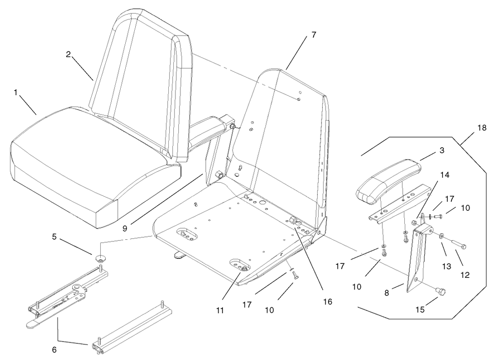 Seat Assembly 1 Diagram and Parts List for 74213 (230000001-230006000)(2003) Toro Lawn Mower