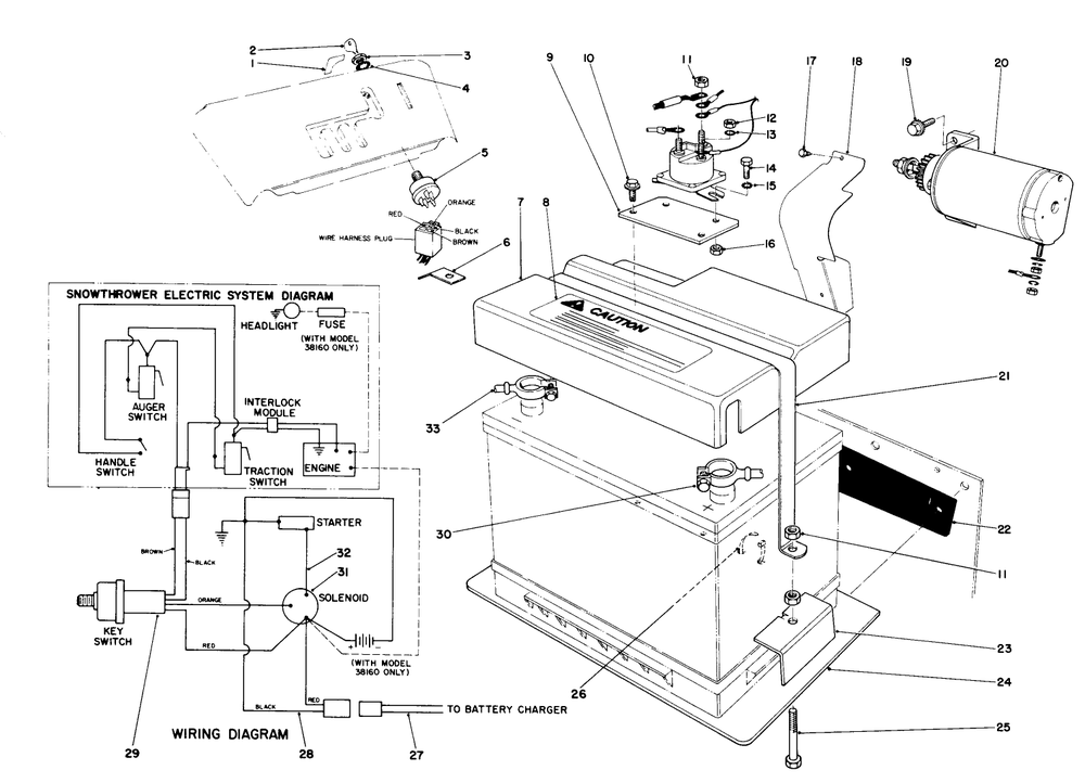 12 Volt Starting Motor Kit 42-3370 (Optional) Diagram and Parts List for 38150 7000001 - 7999999 Toro Snow Blower
