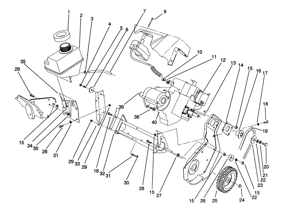 Engine & Frame Assembly Diagram and Parts List for 38195 2000001 - 2999999 Toro Snow Blower
