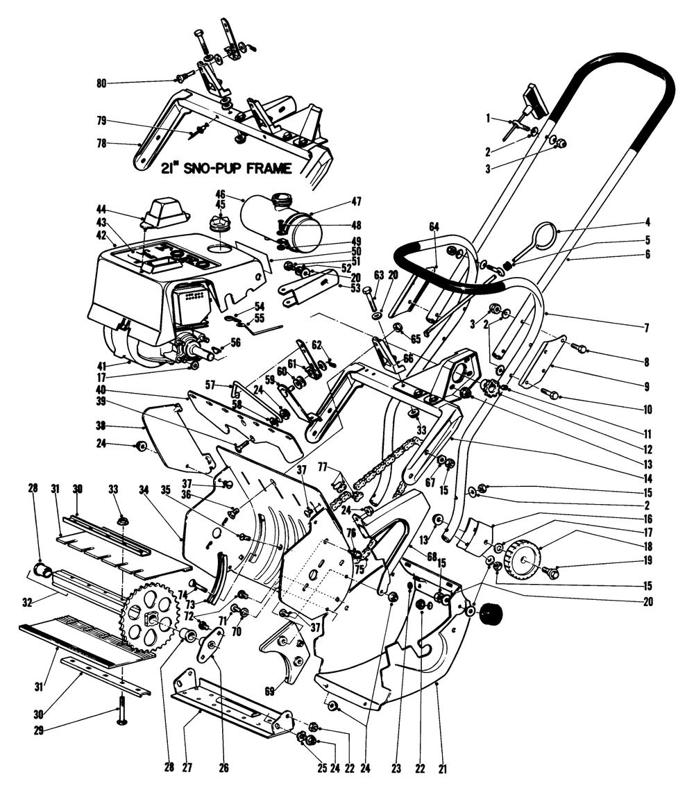 Main Frame Diagram and Parts List for 31501 8000001 - 8999999 Toro Snow Blower