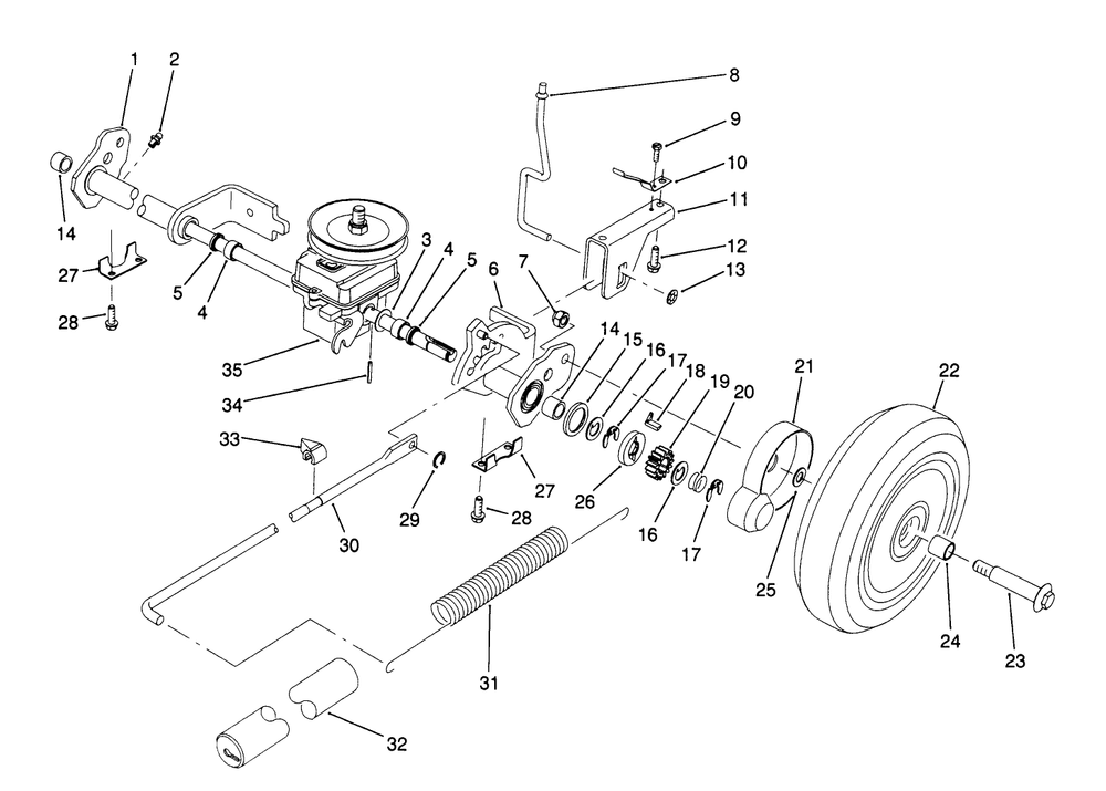 S.P. Rear Axle Assembly Diagram and Parts List for 20920B 0000001 - 0999999 Toro Lawn Mower