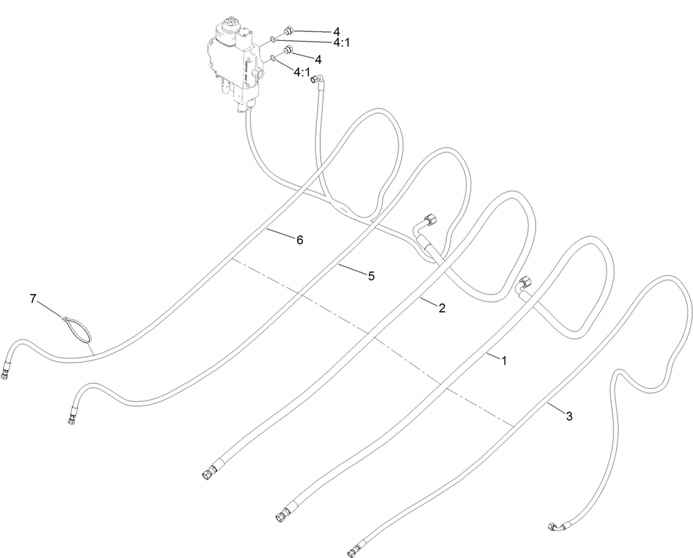 Loader Arm Hydraulic Hose Assembly Diagram and Parts List for 22531 405540000 - 412699999 Toro Lawn Tractor Accessories
