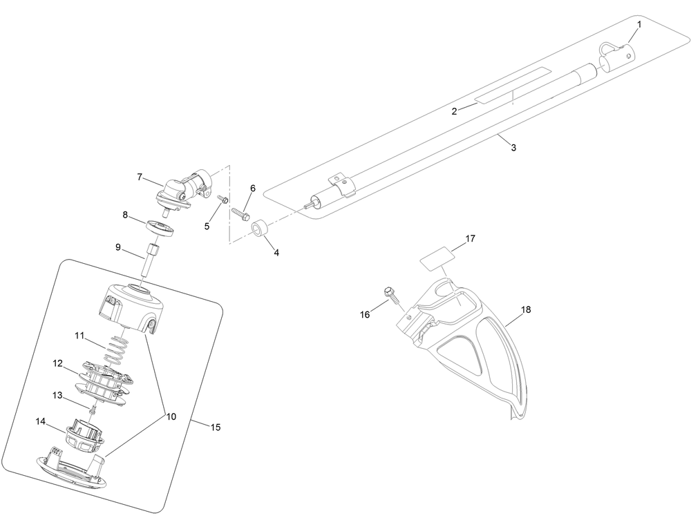 Trimmer Head, Shaft And Guard Assembly Diagram and Parts List for 51978A 317000001 - 999999999 Toro Trimmer