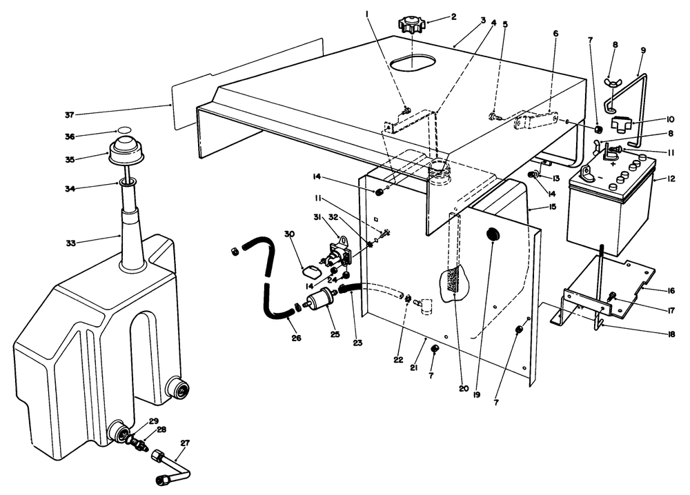 Hood-Gas Hydraulic Tank Assembly Diagram and Parts List for 30754 5000001 - 5999999 Toro Lawn Tractor