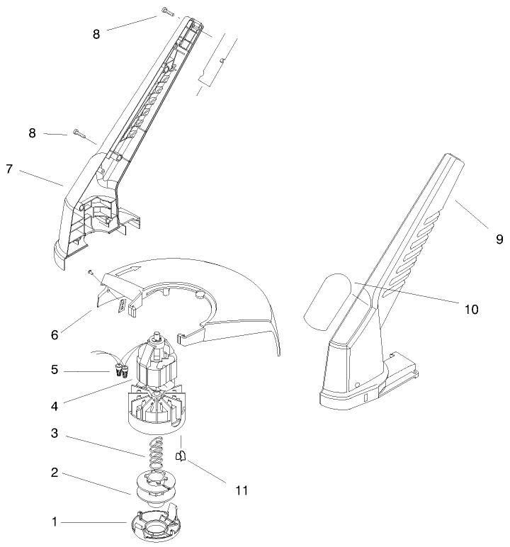 Motor & Housing Assembly Diagram and Parts List for 51304 99000001 - 99999999 Toro Trimmer