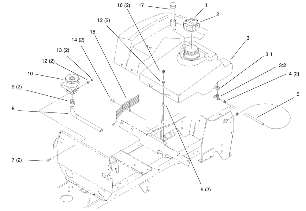Fuel Tank And Hydro Reservoir Diagram and Parts List for 72104 7900001 - 7999999 Toro Lawn Tractor