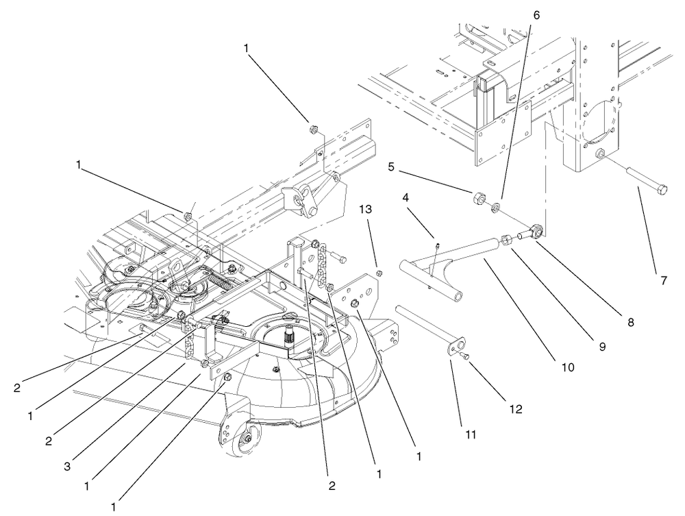 Deck Connection Assembly Diagram and Parts List for 74228 (220000001-220999999)(2002) Toro Lawn Mower