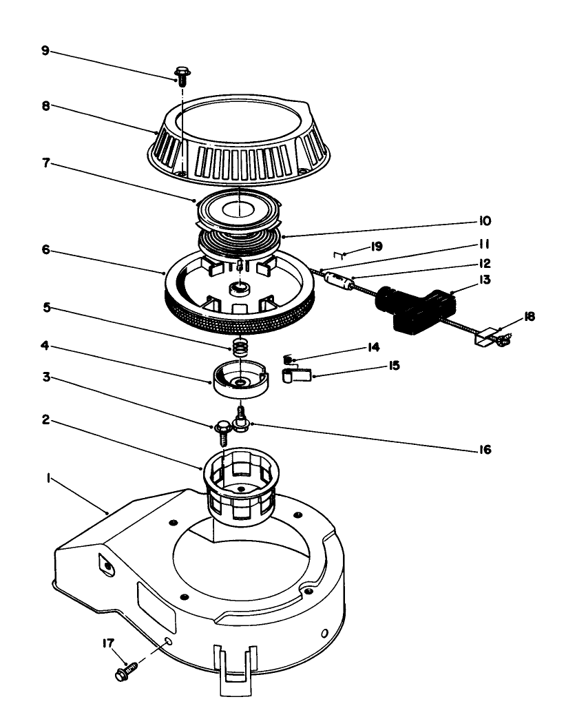 Recoil Assembly (Model No. 47pj8) Diagram and Parts List for 16212CG 9000001 - 9999999 Toro Lawn Mower