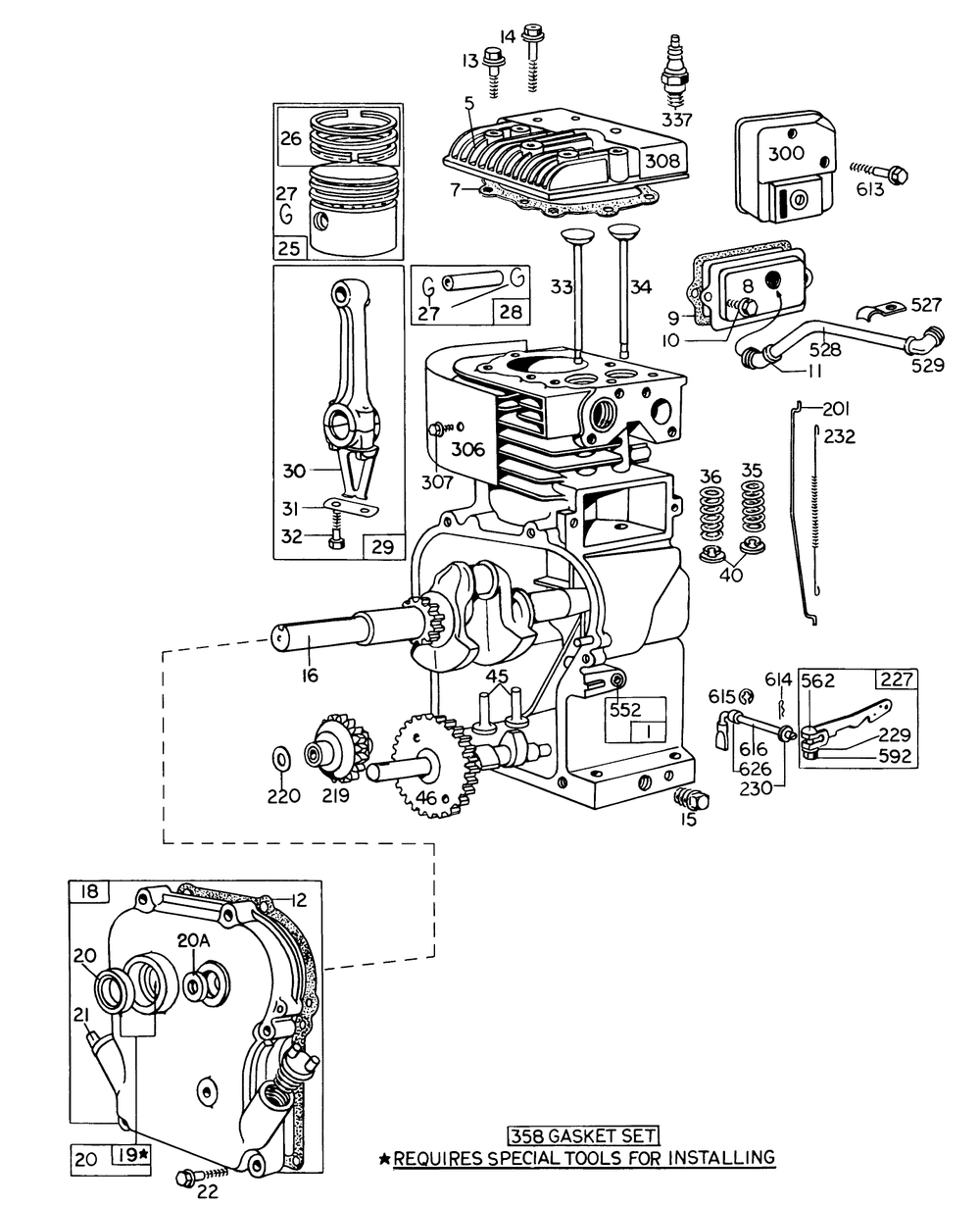 Engine Model No. 100292 Type 0245-07 Briggs & Stratton Diagram and Parts List for 58125 4000001 - 4999999 Toro Tiller