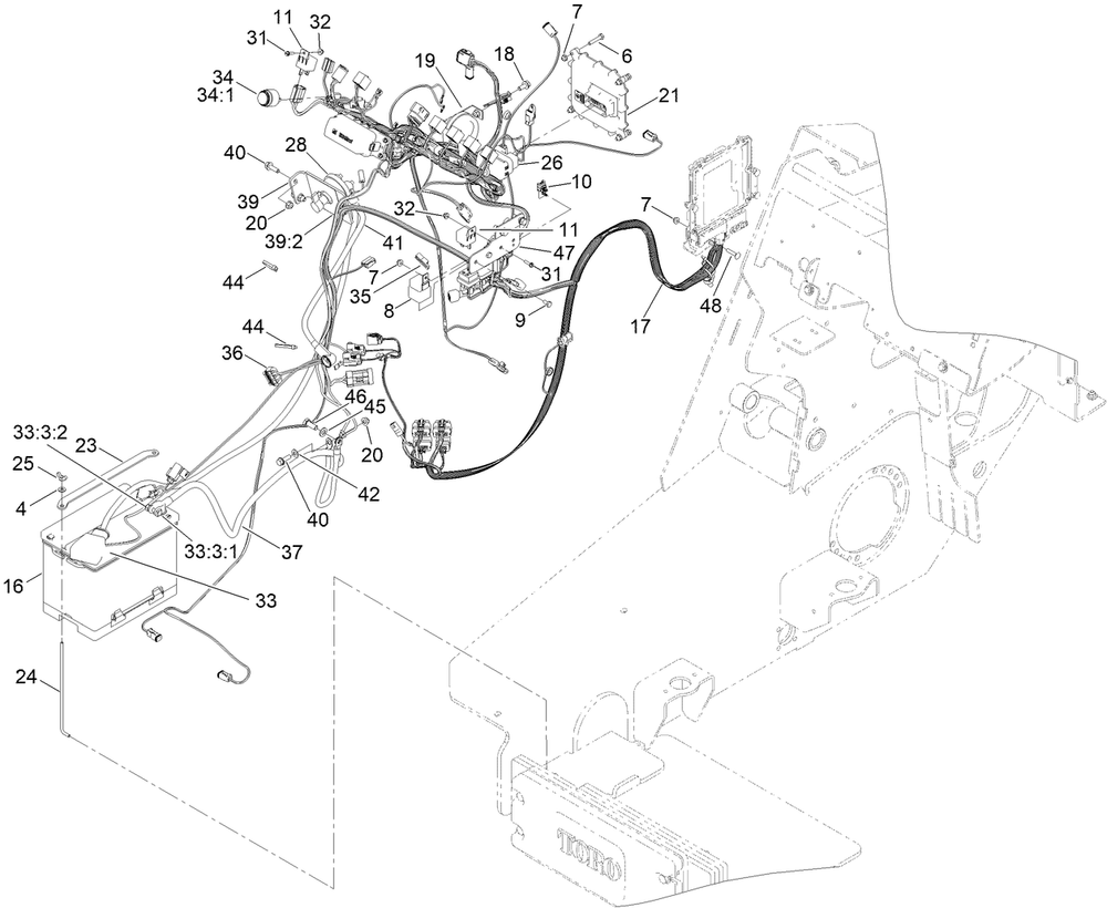 Electrical System Assembly Diagram and Parts List for 22370 400000000 - 410399999 Toro Lawn Tractor Accessories