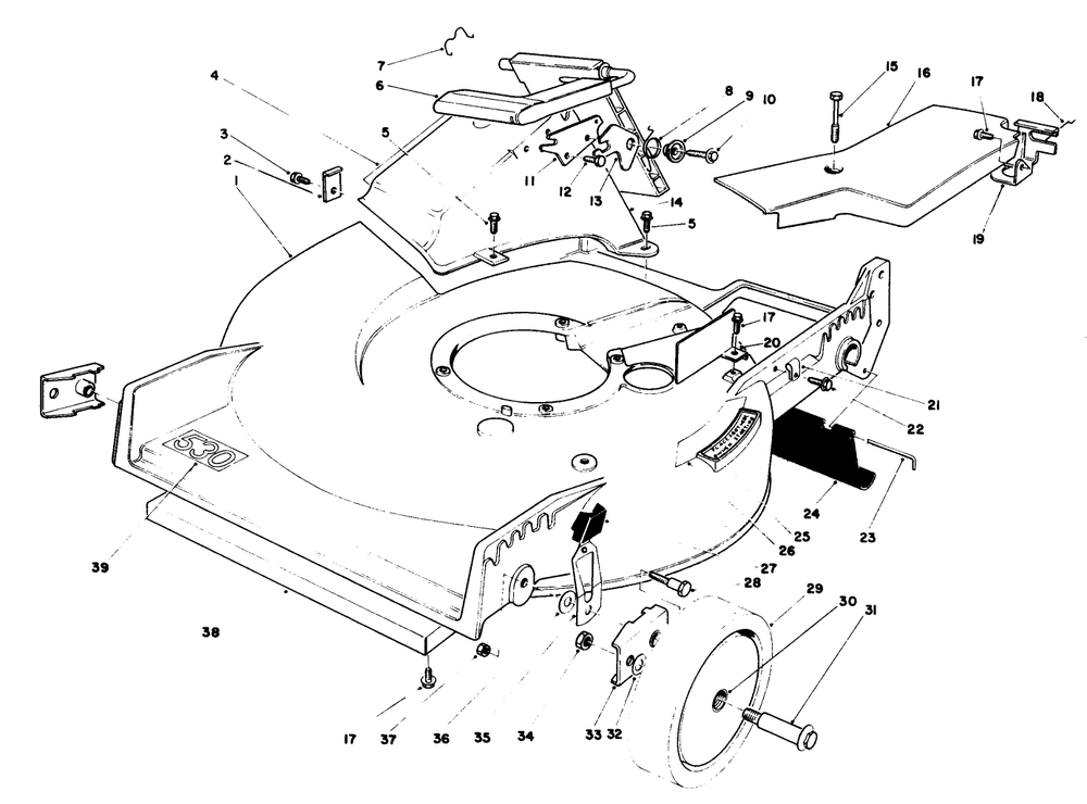 Housing Assembly Diagram and Parts List for 20705 4000001 - 4999999 Toro Lawn Mower