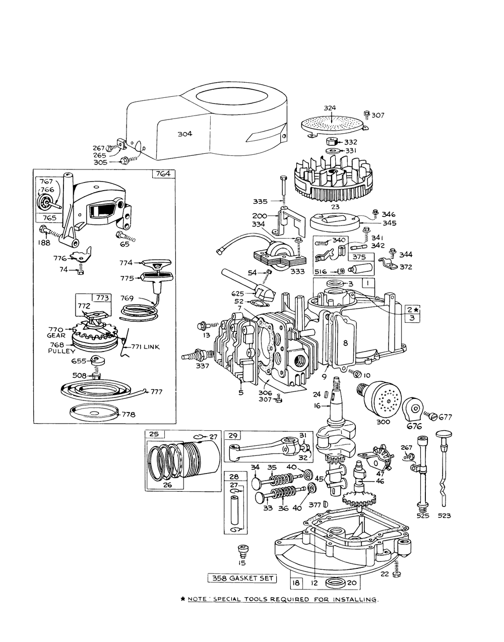 Engine Briggs & Stratton Model 92908-1457-01 For 21" Hand Propelled Model 16173 Diagram and Parts List for 16073 5000001 - 5999999 Toro Lawn Mower