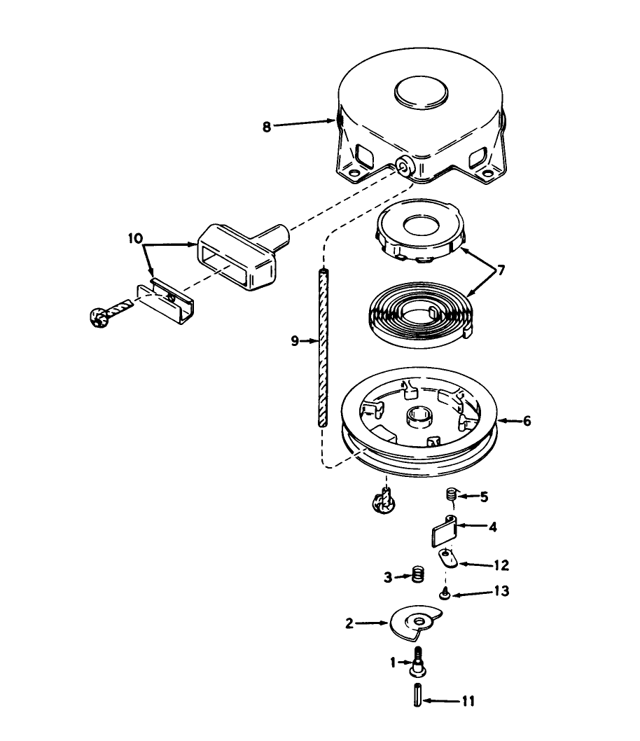 Rewind Starter No. 590473 (5 And 7 H.P. Snowthrower Model Nos. 38040 And 38050) Diagram and Parts List for 38040 8000001 - 8999999 Toro Snow Blower