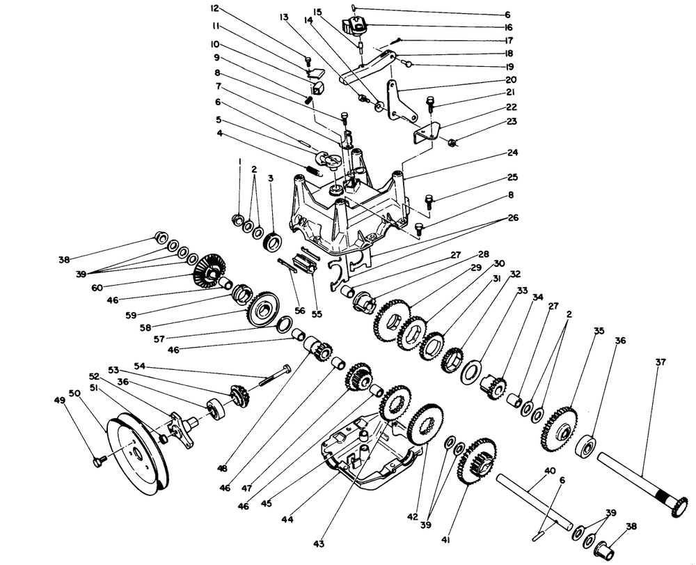 Transmission Assembly No. 62-0190 Diagram and Parts List for 38565 8000001 - 8999999 Toro Snow Blower