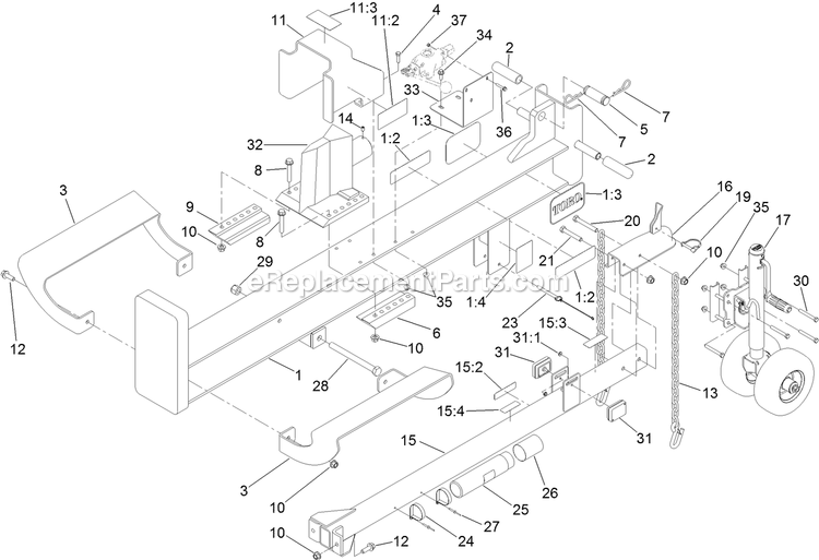 Frame And Jack Assembly Diagram and Parts List for 22618 400000000-401999999 Toro Lawn Tractor Accessories
