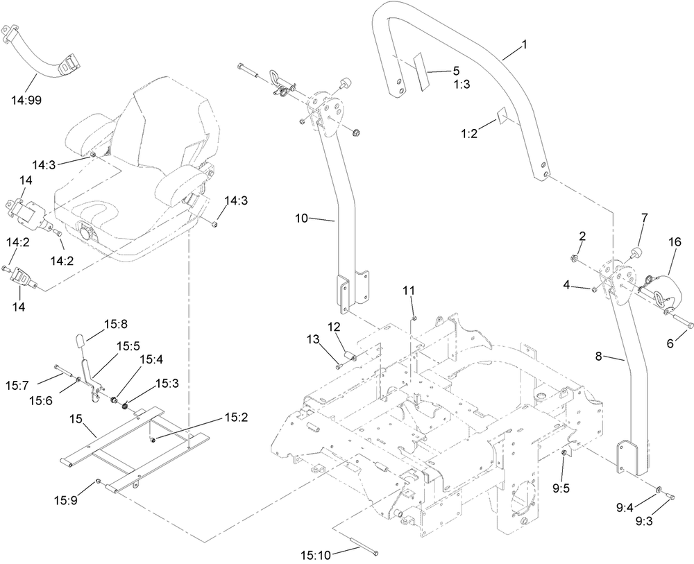 Roll-Over Protection System Assembly Diagram and Parts List for 74265TE (313000001-313999999)(2013) Toro Lawn Mower