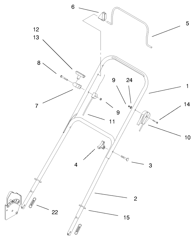 Handle Assembly Diagram and Parts List for 20708 7900001 - 7999999 Toro Lawn Mower