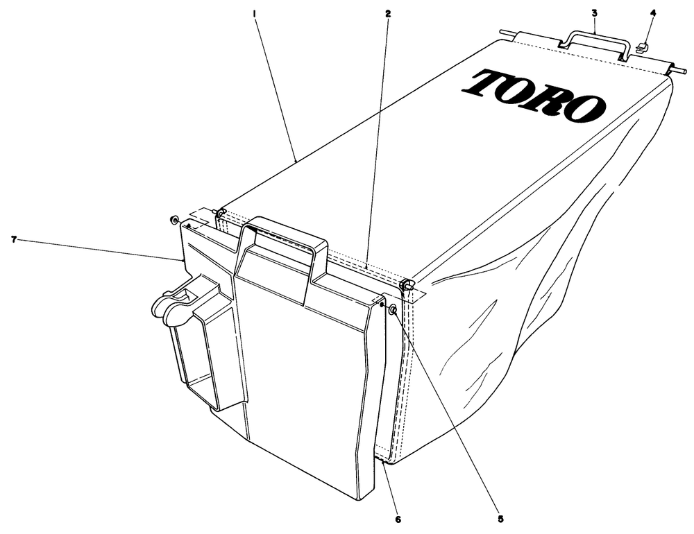 Grass Bag Assembly Diagram and Parts List for 20698 1000001 - 1999999 Toro Lawn Mower