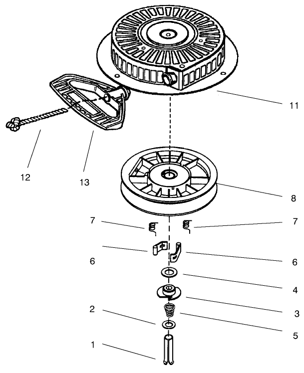 Recoil Starter #590749 Diagram and Parts List for 38542 99000001 - 99999999 Toro Snow Blower