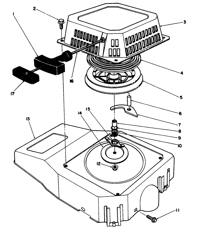 Recoil Assembly (Engine Model No. Vml0-2) Diagram and Parts List for 26621B 1000001 - 1999999 Toro Lawn Mower