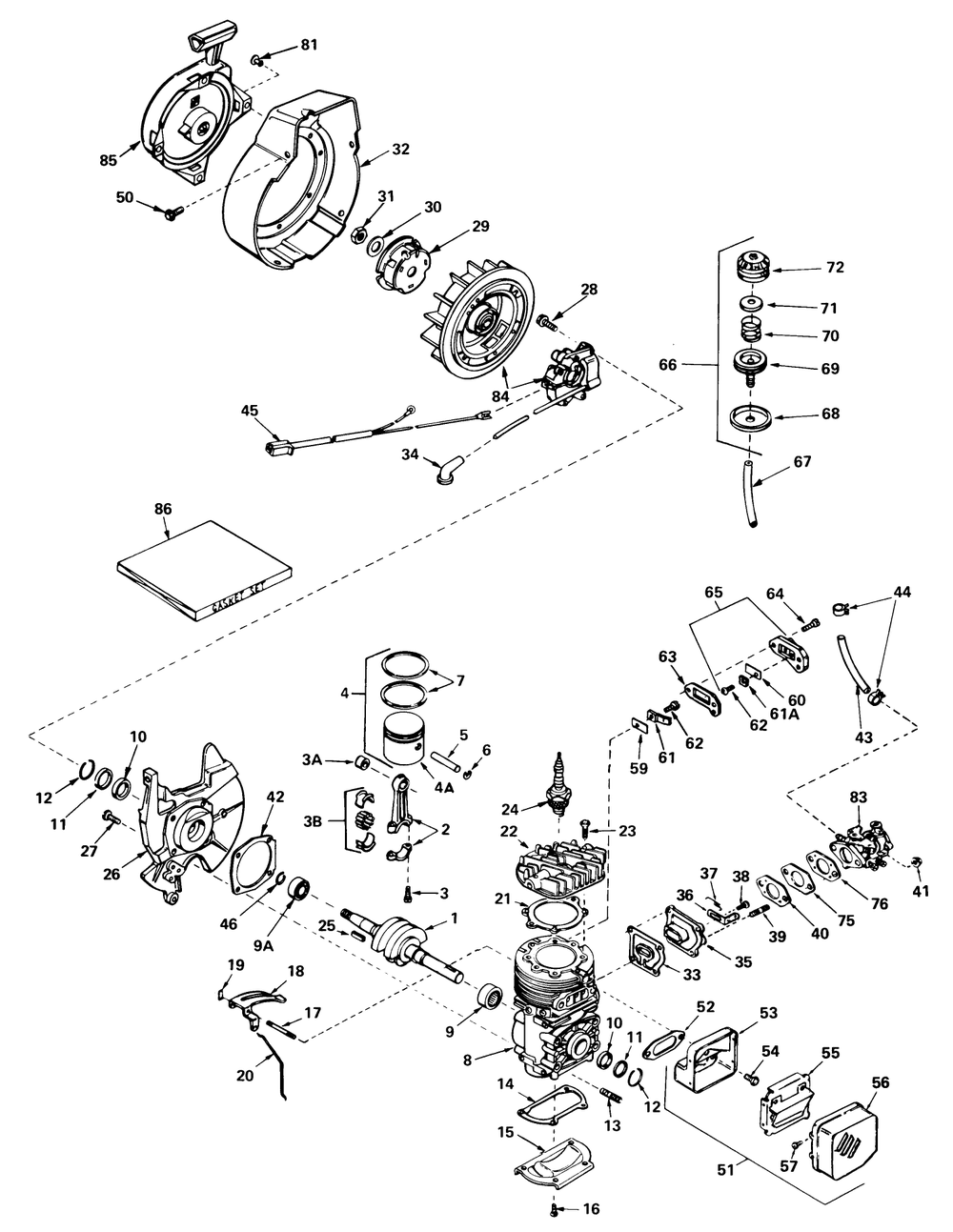 Engine Tecumseh Model No. Ah520 Type 1584a (Used On Units With Serial No. 0000001 Thru 0299999) Diagram and Parts List for 38100 0500000 - 0999999 Toro Snow Blower