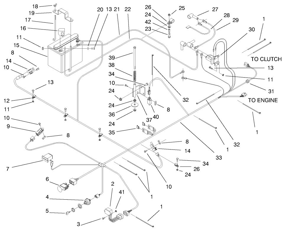 Electrical System Assembly Diagram and Parts List for 74171 (990001-999999)(1999) Toro Lawn Mower