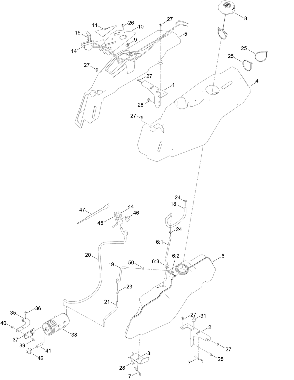 Fuel Pod Assembly Diagram and Parts List for 75741 414300000 - 999999999 Toro Lawn Tractor