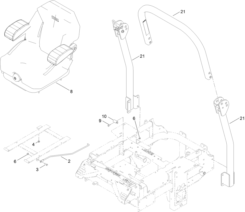 Seat And Roll-Over Protection System Assembly Diagram and Parts List for 72264TE 406427909-406429999 Toro Lawn Mower