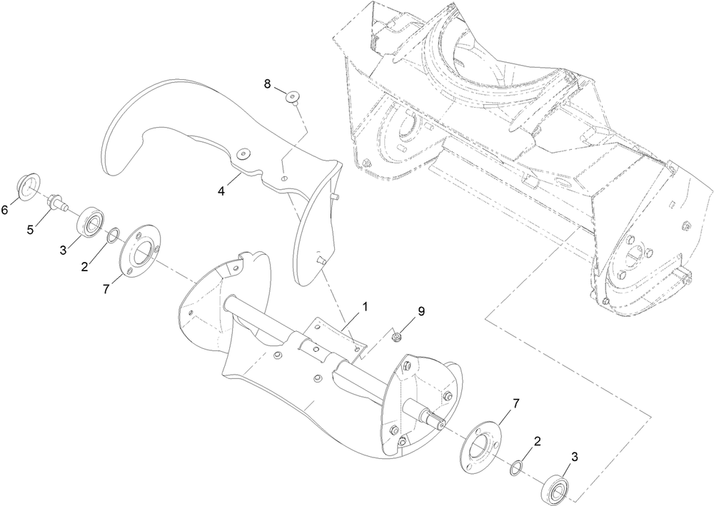 Rotor Assembly Diagram and Parts List for 38474 400000000 - 412699999 Toro Snow Blower