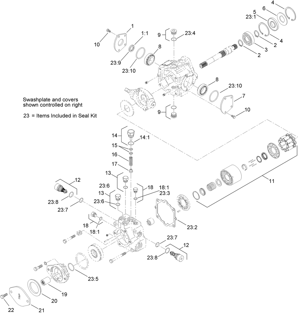 Hydraulic Variable Pump  Assembly No. Au239918a1 Diagram and Parts List for 25403 400000000 - 401399999 Toro Lawn Tractor Accessories
