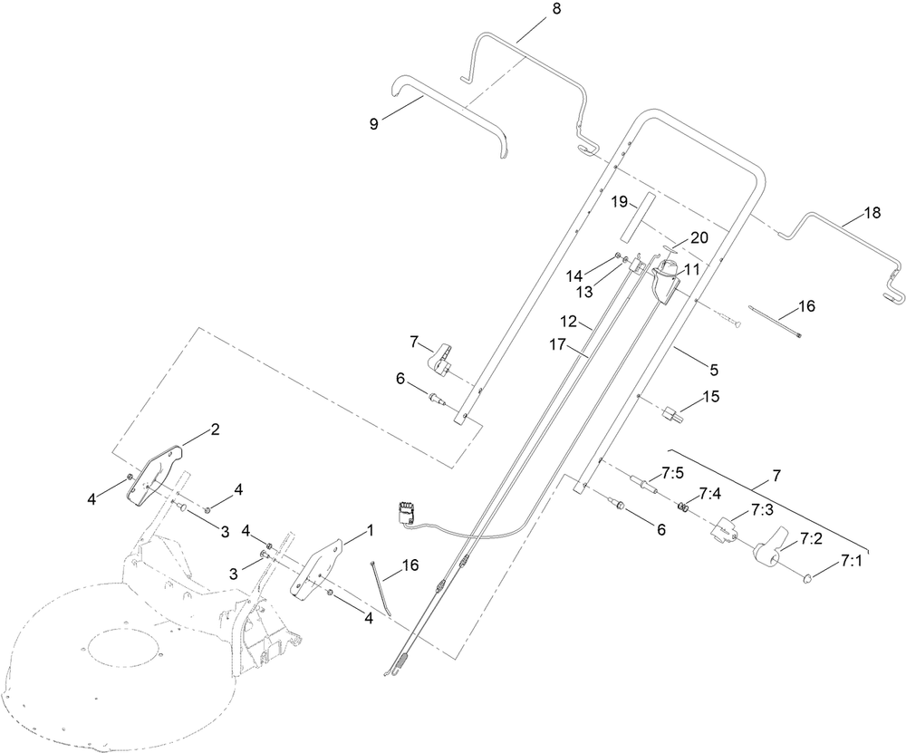 Handle Assembly Diagram and Parts List for 21852 411700000 - 411899999 Toro Lawn Mower