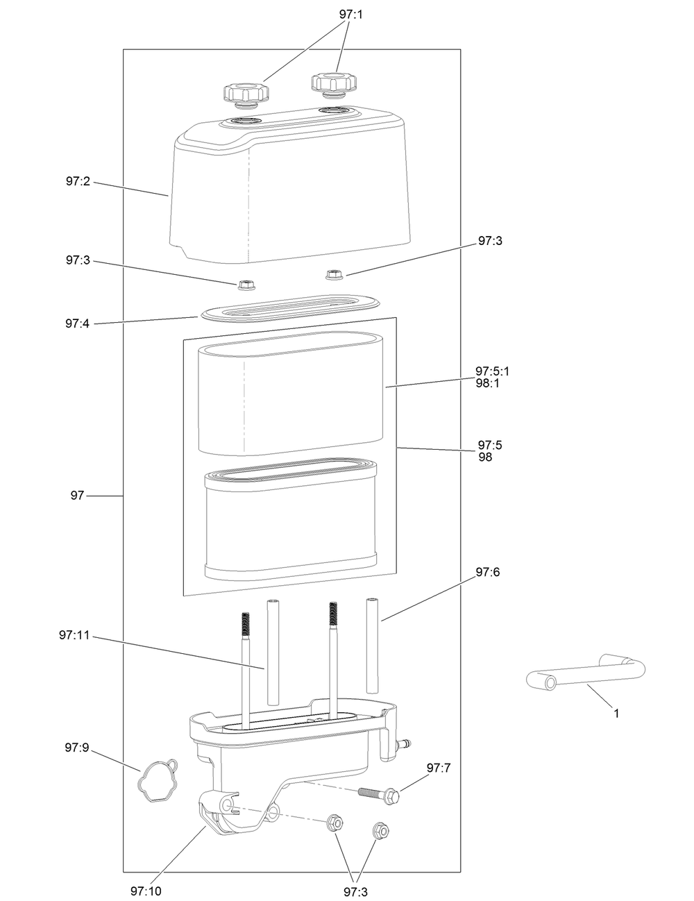 Air Intake And Filtration Assembly  Engine Assembly No. 121-0412 Diagram and Parts List for 74750 316000001 - 316999999 Toro Lawn Tractor
