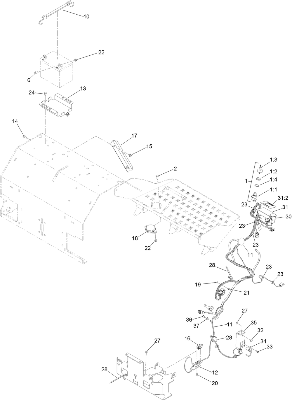 Electrical Assembly Diagram and Parts List for 29521 400000000 - 408863719 Toro Aerator