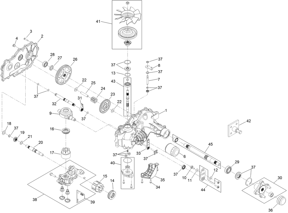 Lh Transaxle Assembly Diagram and Parts List for 74141 (313000001-313999999)(2013) Toro Lawn Mower