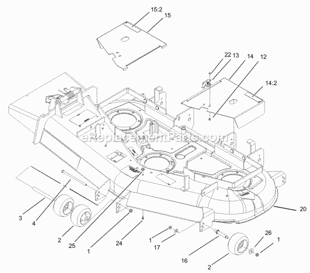 Deck And Wheel Gage Assembly Diagram and Parts List for 74165 240000001-240999999 Toro Lawn Mower