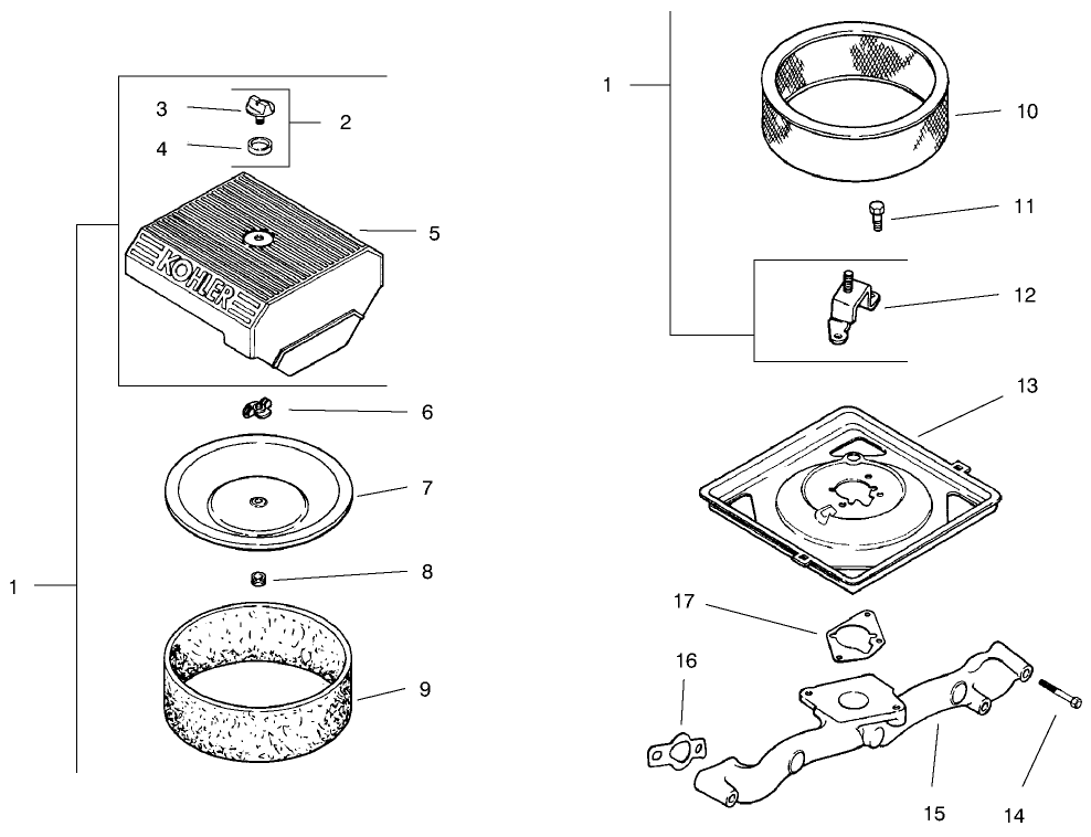 Air Intake Diagram and Parts List for 74182 (891565-899999)(1998) Toro Lawn Tractor
