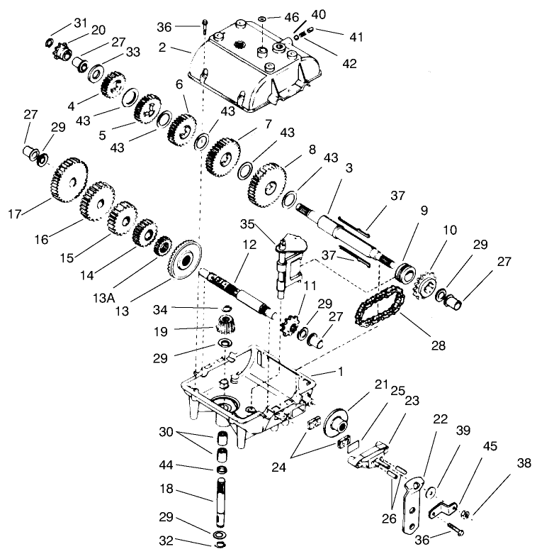Transmission Peerless Model 700-025 Diagram and Parts List for 70122 9900001 - 9999999 Toro Lawn Tractor