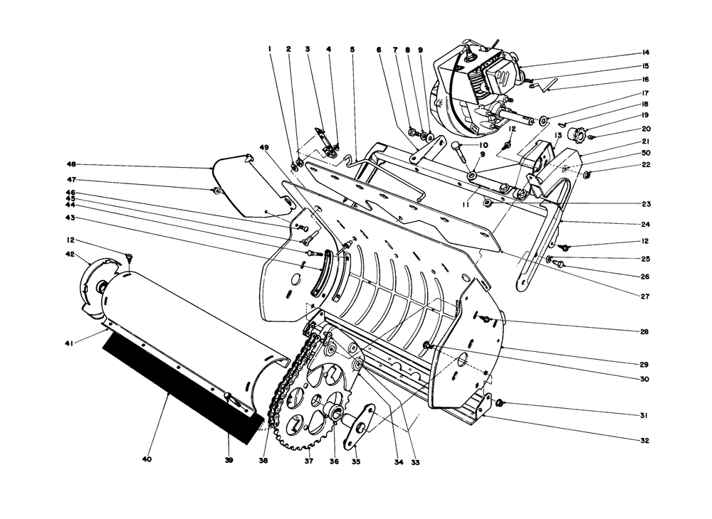 Lower Main Frame Diagram and Parts List for 31412 4000001 - 4999999 Toro Snow Blower