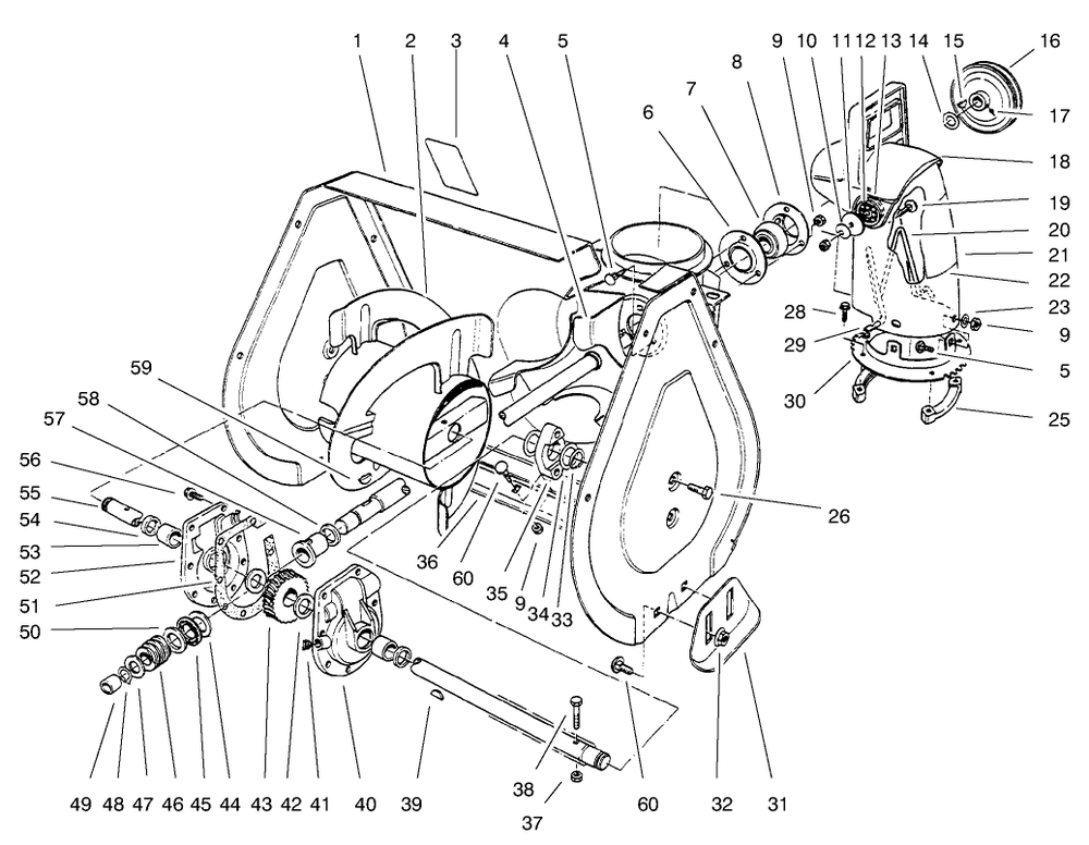 Auger Assembly Diagram and Parts List for 38072 7900001 - 7999999 Toro Snow Blower