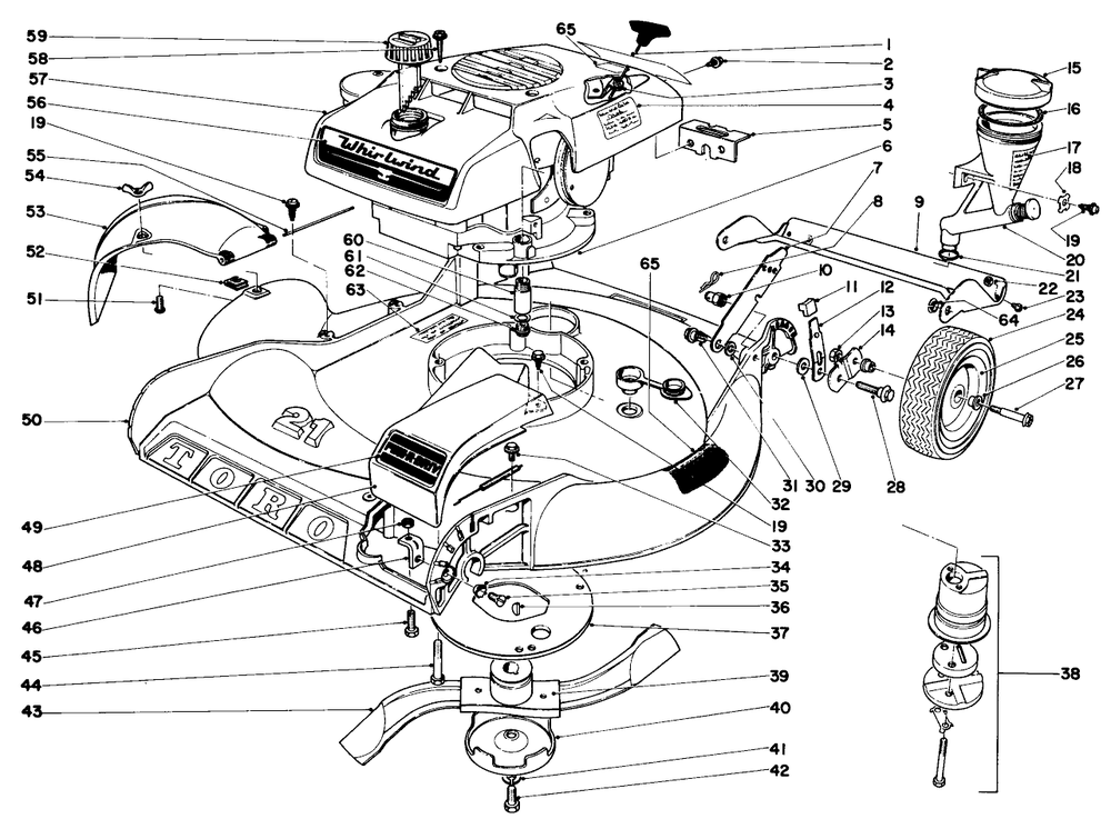 21" Whirlwind S.P. - Fingertip Start Diagram and Parts List for 17601 9000001 - 9999999 Toro Lawn Mower