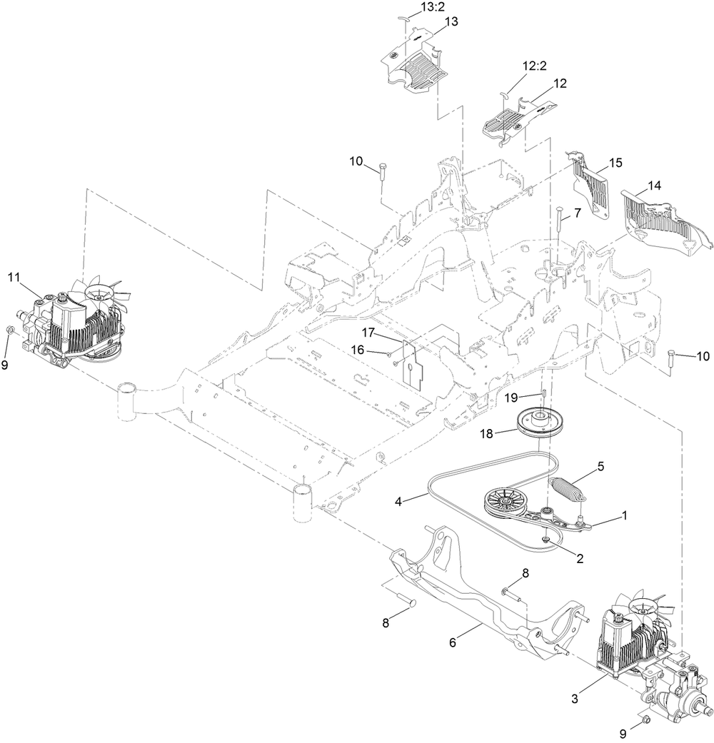 Hydraulic Drive Assembly Diagram and Parts List for 72906 412200000 - 999999999 Toro Lawn Tractor