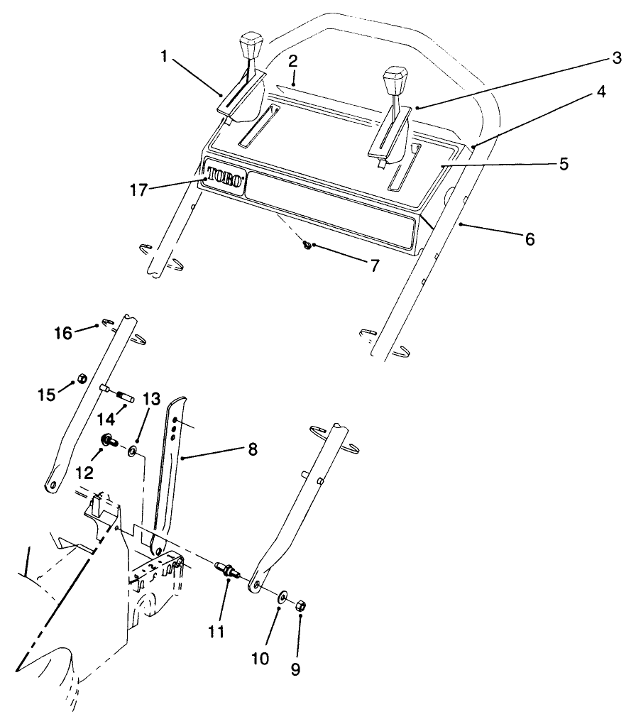 Handle Assembly Diagram and Parts List for 26683 0000001 - 0999999 Toro Lawn Mower