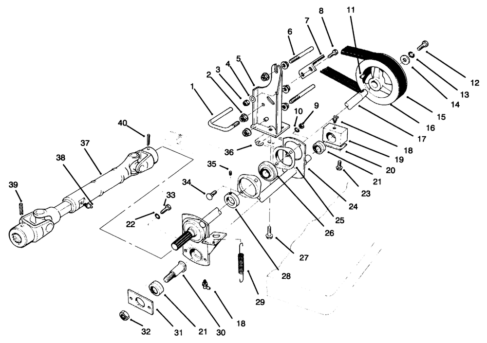 Power Take-Off Assembly Diagram and Parts List for 30620 690001 - 699999 Toro Lawn Tractor
