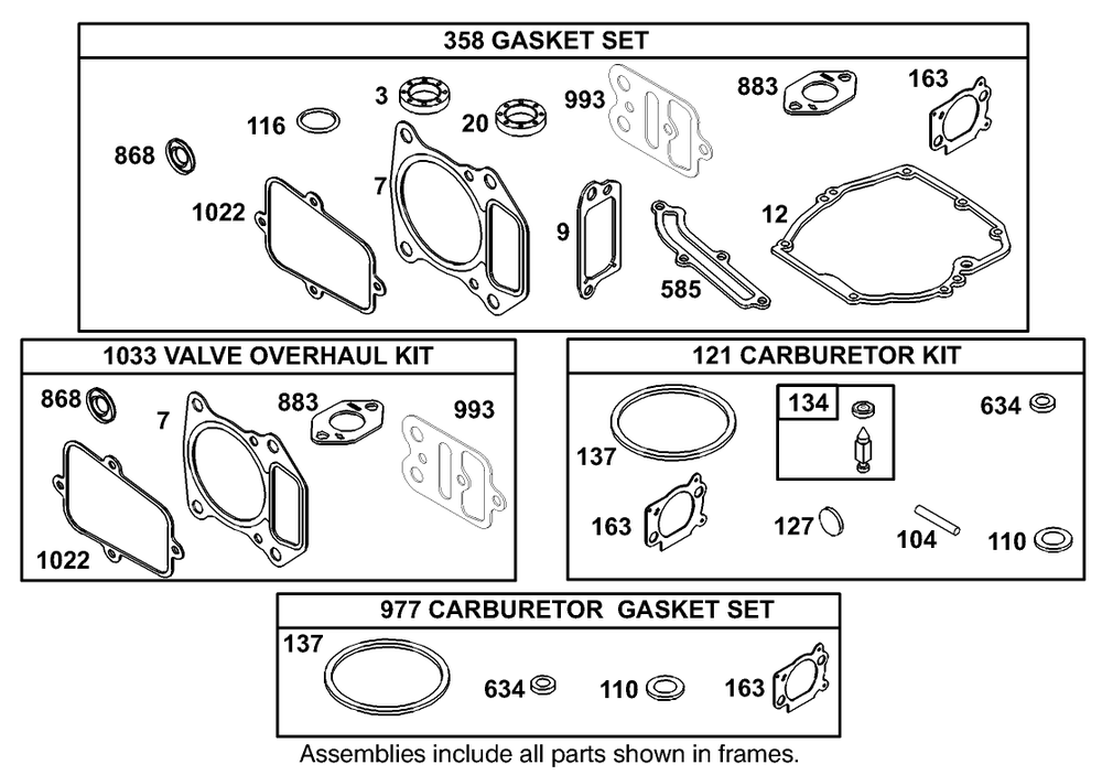 Carburetor Overhaul Kit Assembly Engine Gts-200 Diagram and Parts List for 105-1293  Toro Lawn Mower