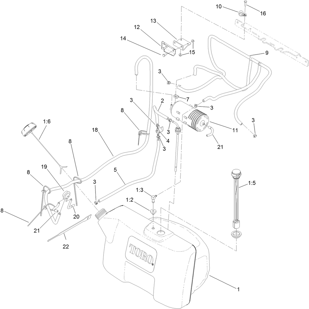Fuel Tank Assembly Diagram and Parts List for 79534 405600000-999999999 Toro Lawn Mower