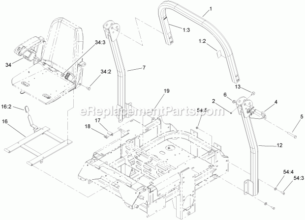 Roll-Over Protection System Assembly No.108-1 Diagram and Parts List for 74238 270000001-270999999 Toro Lawn Mower