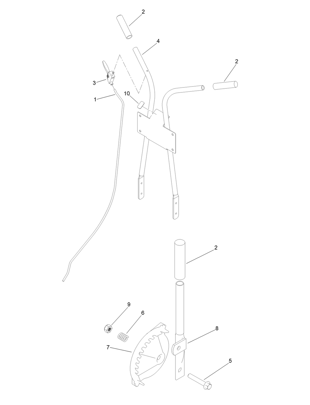 Handles And Controls Assembly Diagram and Parts List for 58610 322000001 - 322999999 Toro Edger