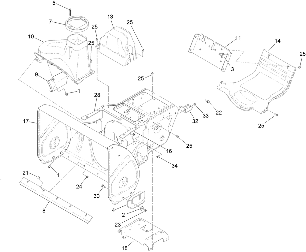 Main Frame And Auger Housing Assembly Diagram and Parts List for 31875 413000000 - 414119399 Toro Snow Blower